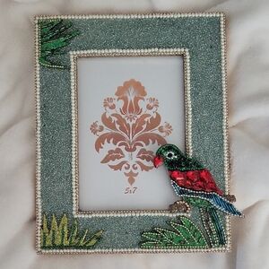 Elegant Beaded Photo Frame With Floral Accent
